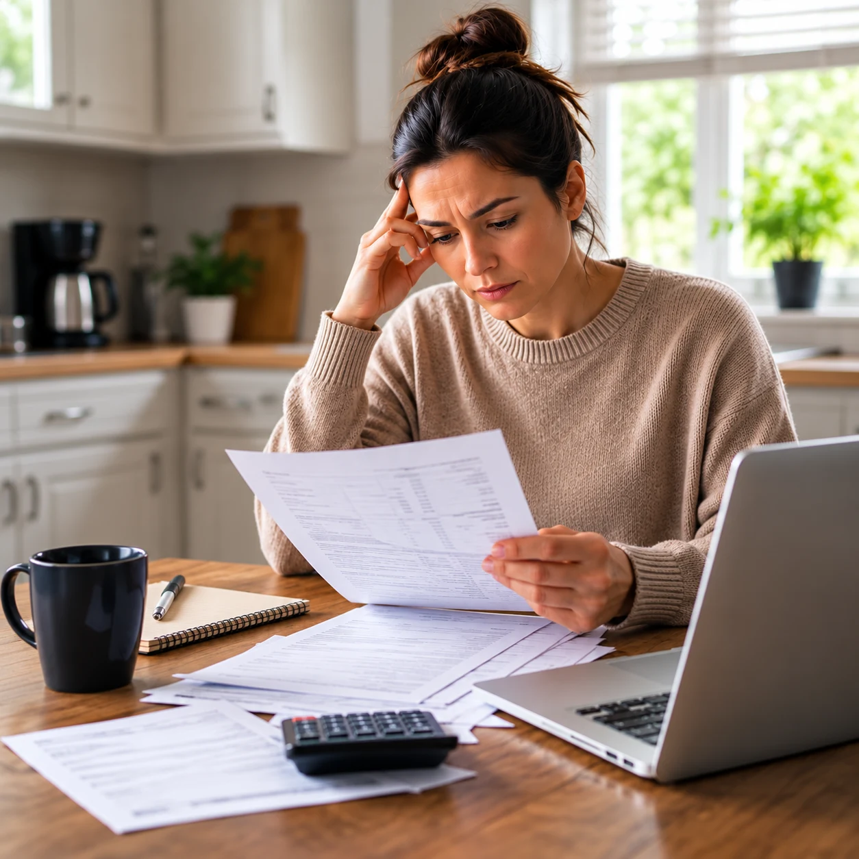 Person reviewing an unexpected bill at home